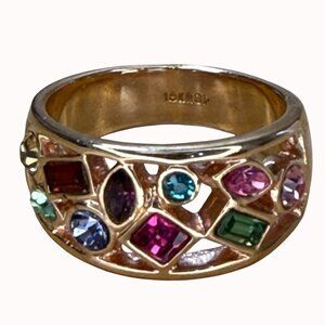 Multicolor Gemstone Rose Gold Plated Ring 18k Statement Cocktail Size 7.5